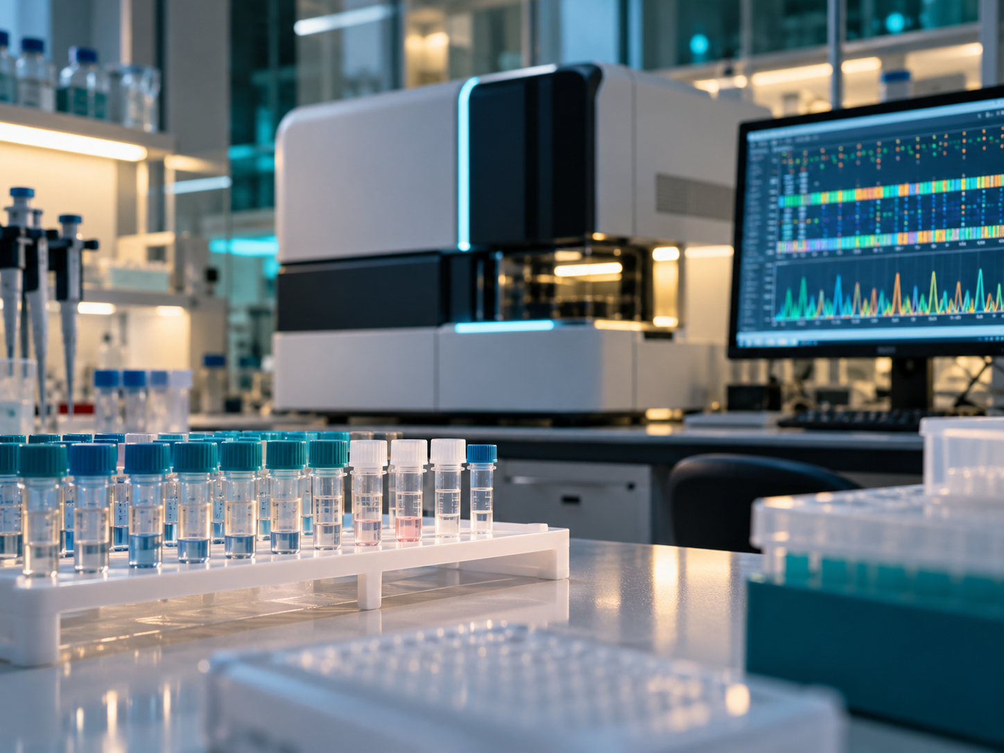 Sequencing instrument and prepared samples in a laboratory